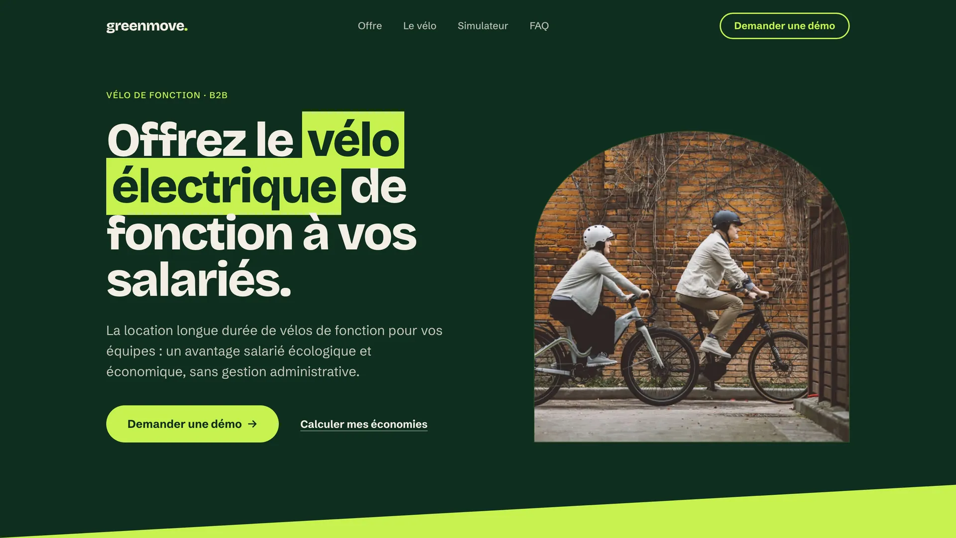 Accroche de la landing page GreenMove : titre, promesse et demande de démonstration