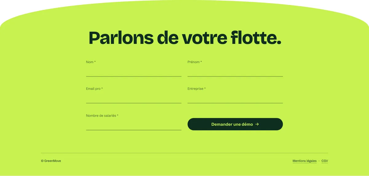 Formulaire de demande de démonstration de la landing page GreenMove