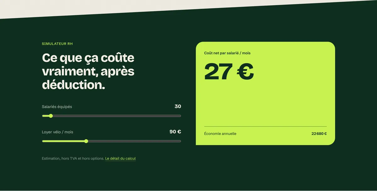 Simulateur de la landing page GreenMove : deux curseurs, coût net par salarié et économie annuelle