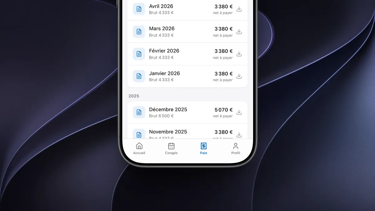 Fiches de paie dans l'application mobile PeopleOS