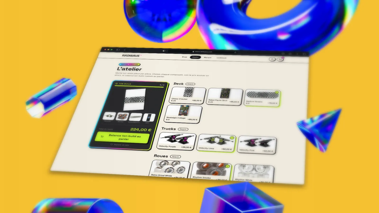 Atelier de personnalisation de skateboard du concept RADWAVE, démo par Studio Macla, webdesigner à Tours